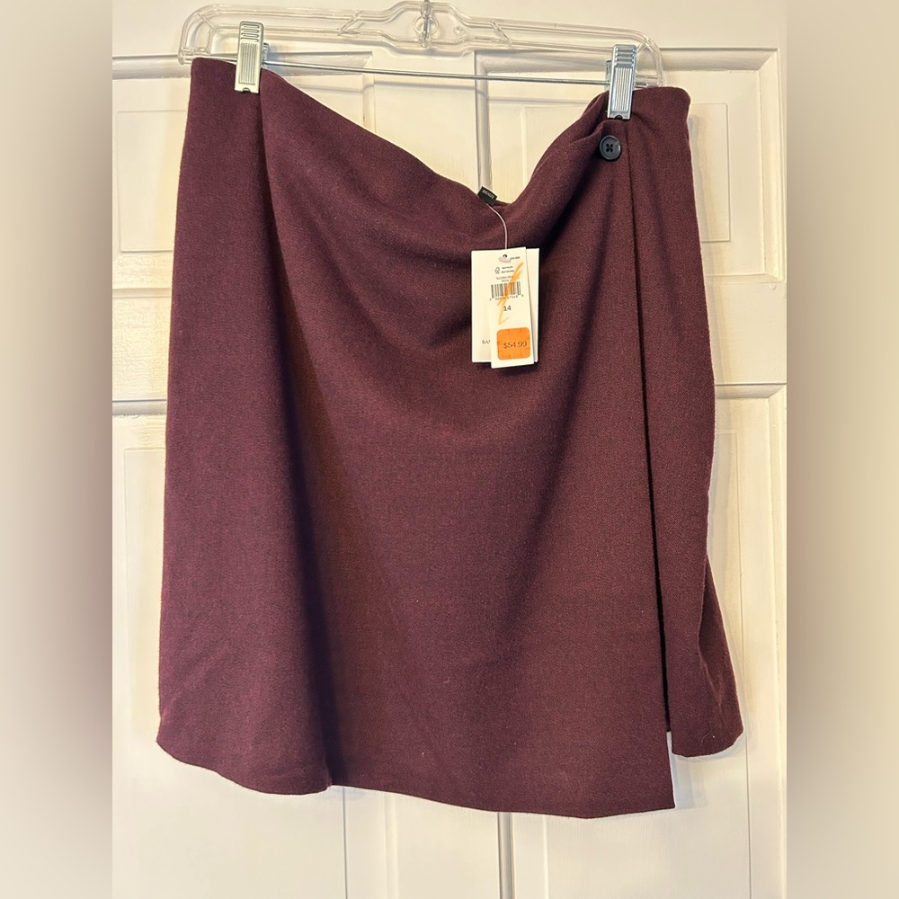 Banana Republic Factory purple above the knee wool wrap skirt sz 14 NWT